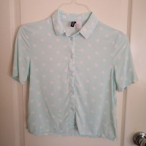 H&M Cropped mint polka dot button up